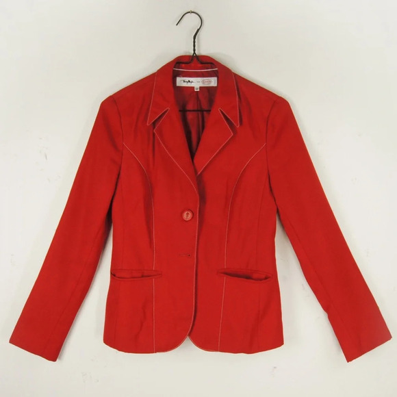 Vintage Thierry Mugler x Clarins Red Blazer Jacket Skirt Set - Picture 5 of 8